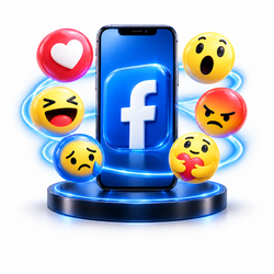 Facebook reaction icons with a smartphone in classic 3D style, without captions