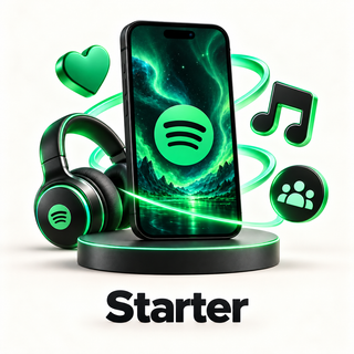 Spotify Starter package with green phone, headphones and music icons.