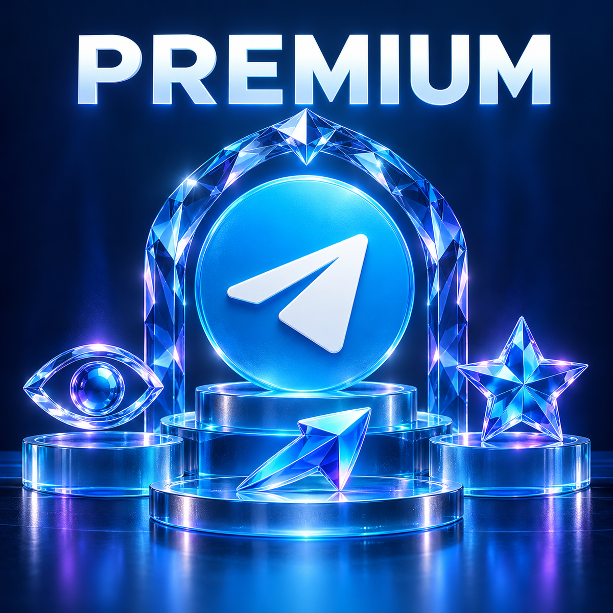 Telegram Premium package with sapphire arch and engagement symbols