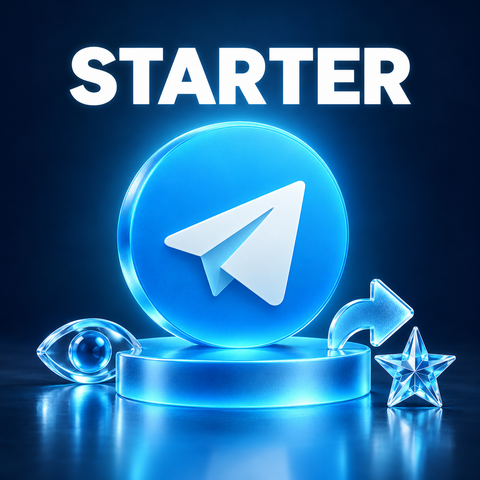 Telegram Starter package with eye, share arrow and premium reaction star