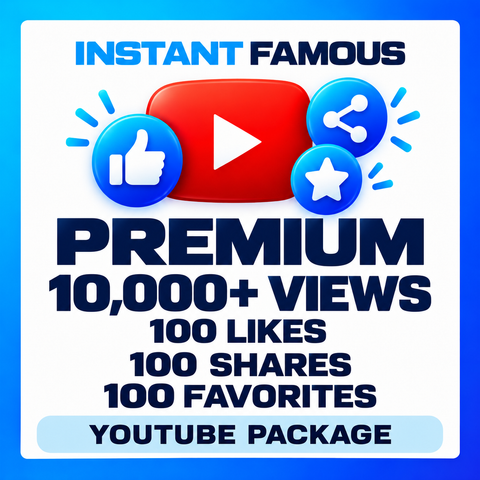 YouTube Premium package — 10,000+ views, 100 likes, 100 shares and 100 favorites