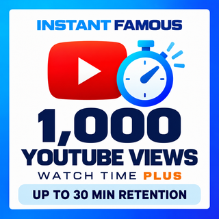 1,000 YouTube views — Watch Time Plus, up to 30 minutes retention