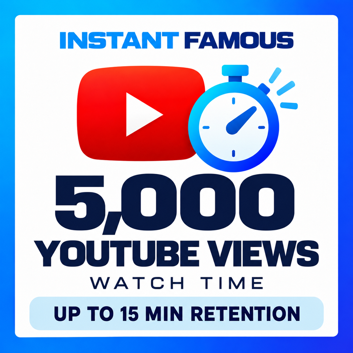 5,000 YouTube views — Watch Time standard, up to 15 minutes retention